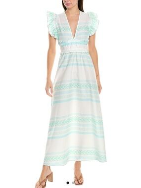 STS Blue Mint and White Geometric Stripe Maxi Dress